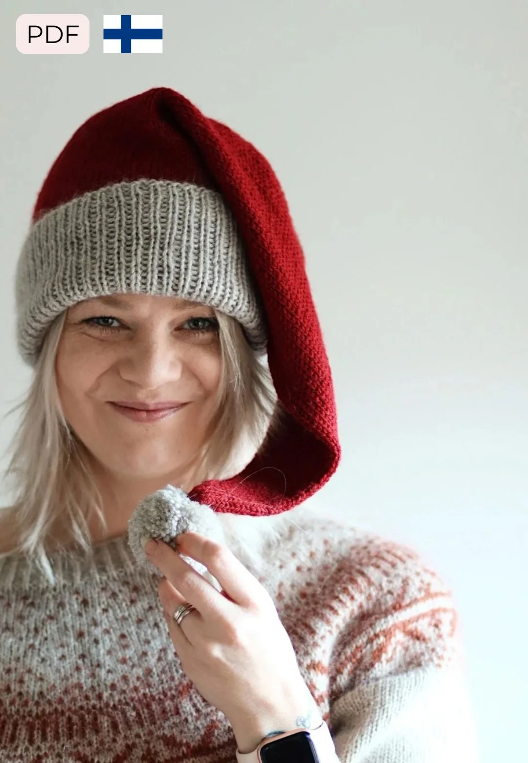 Hannemari Designin suunnittelema ohje, neulottu tonttulakki